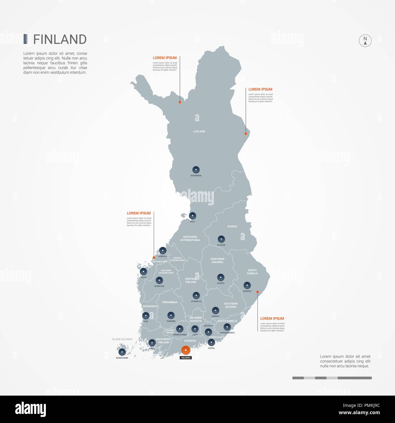 Finlandia mappa con le frontiere, città capitale e divisioni amministrative. Infografico mappa vettoriale. Livelli modificabili chiaramente etichettati. Illustrazione Vettoriale