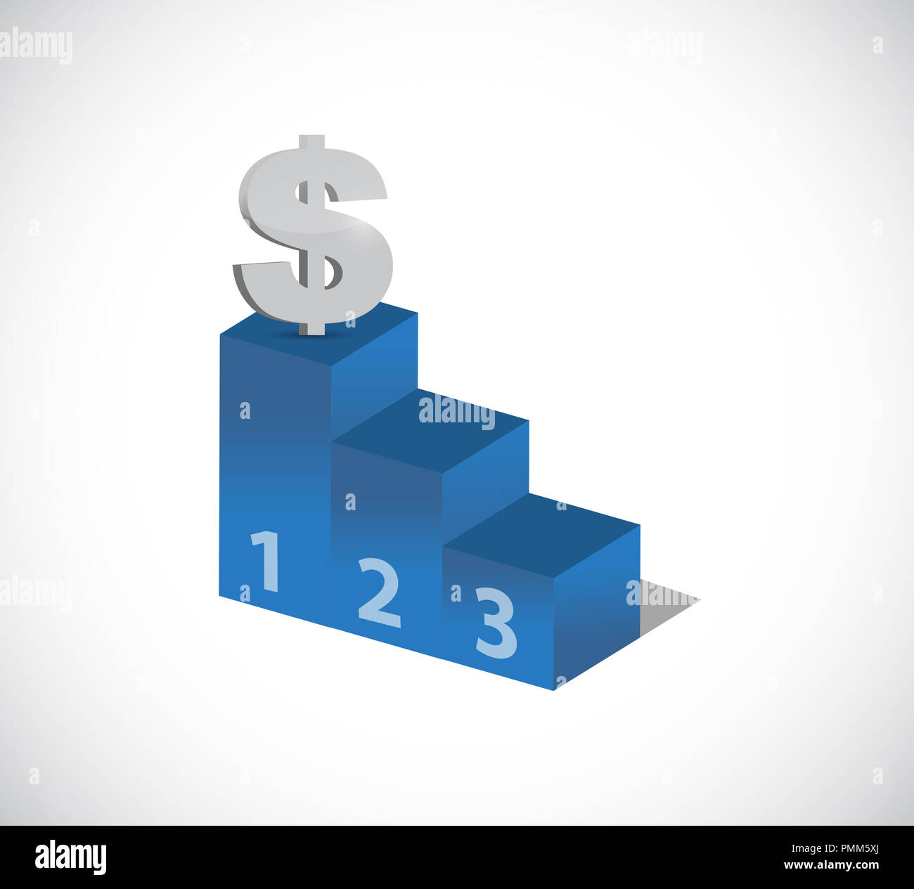 Dollaro valuta nella parte superiore del leader podio. bussiness concetto illustrazione. isolate su uno sfondo bianco Foto Stock