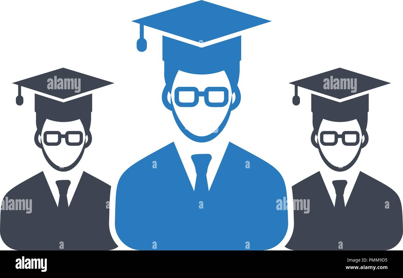 Studente laureato l'icona della squadra - Il simbolo maschio con cappuccio - istruzione glifo blu icona Illustrazione Vettoriale
