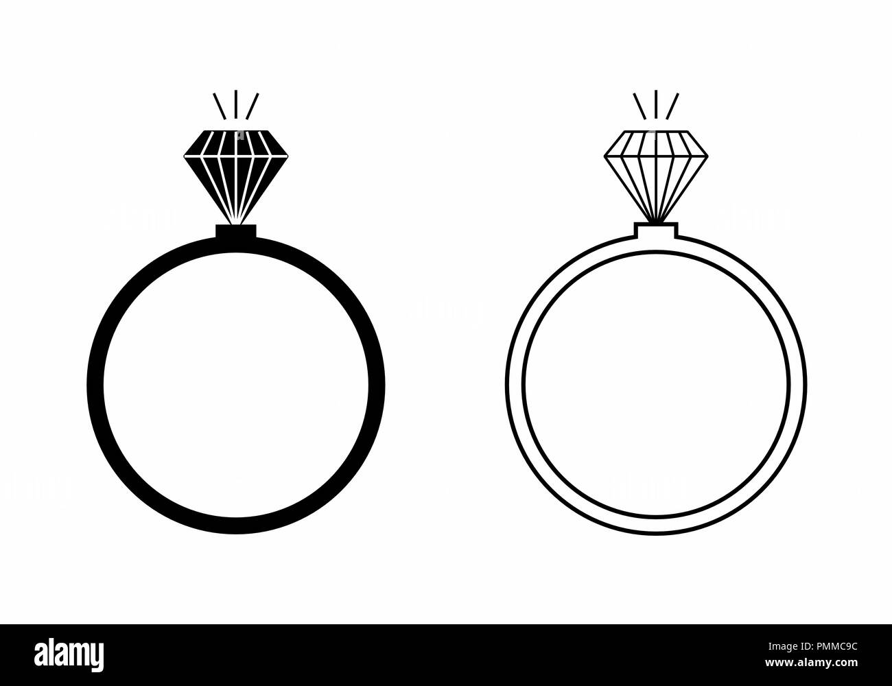 Illustrazione piana di anelli con gemme preziose su sfondo bianco Illustrazione Vettoriale