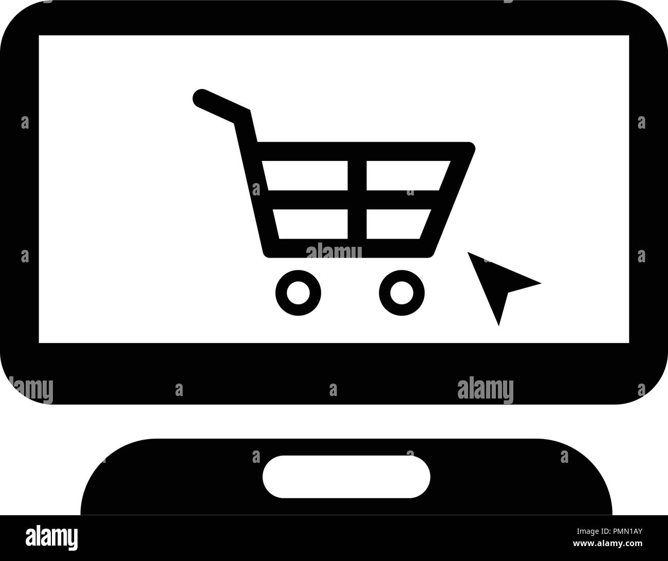 Carrello di shopping in linea icona glyph - Laptop segno - Ricerca Online Shop - nero del vettore Illustrazione Vettoriale