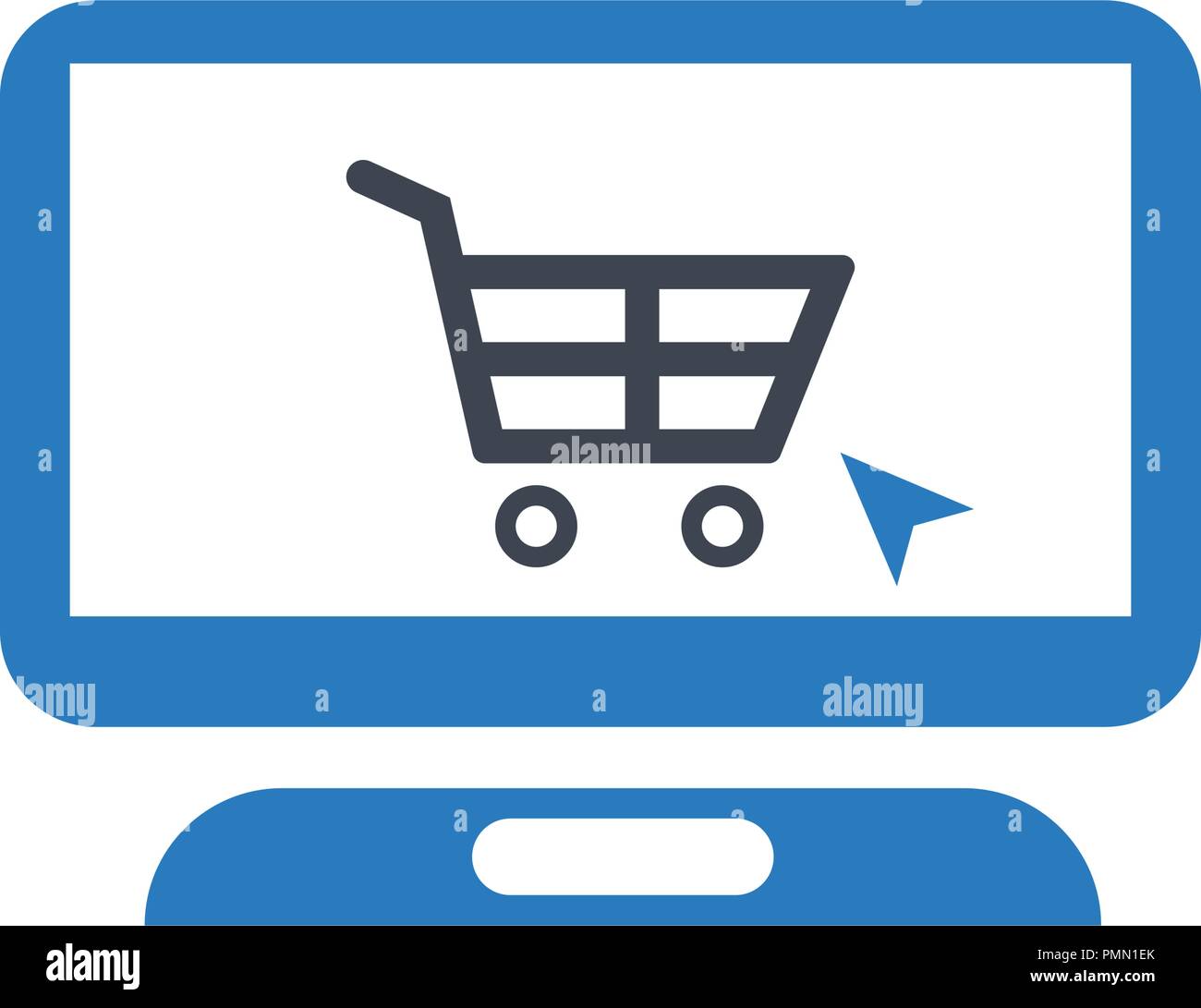 Carrello di shopping in linea icona glyph - Laptop segno - Ricerca Online Shop - blu del vettore Illustrazione Vettoriale