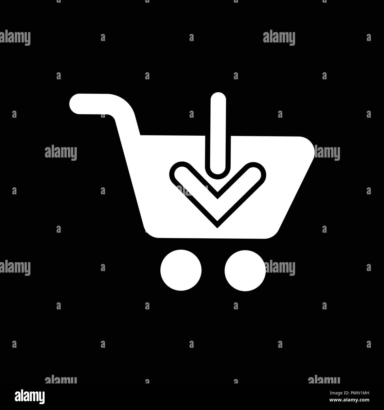 Una freccia verso il basso sulla pushcart concetto di aggiungi al carrello bianco del vettore Illustrazione Vettoriale