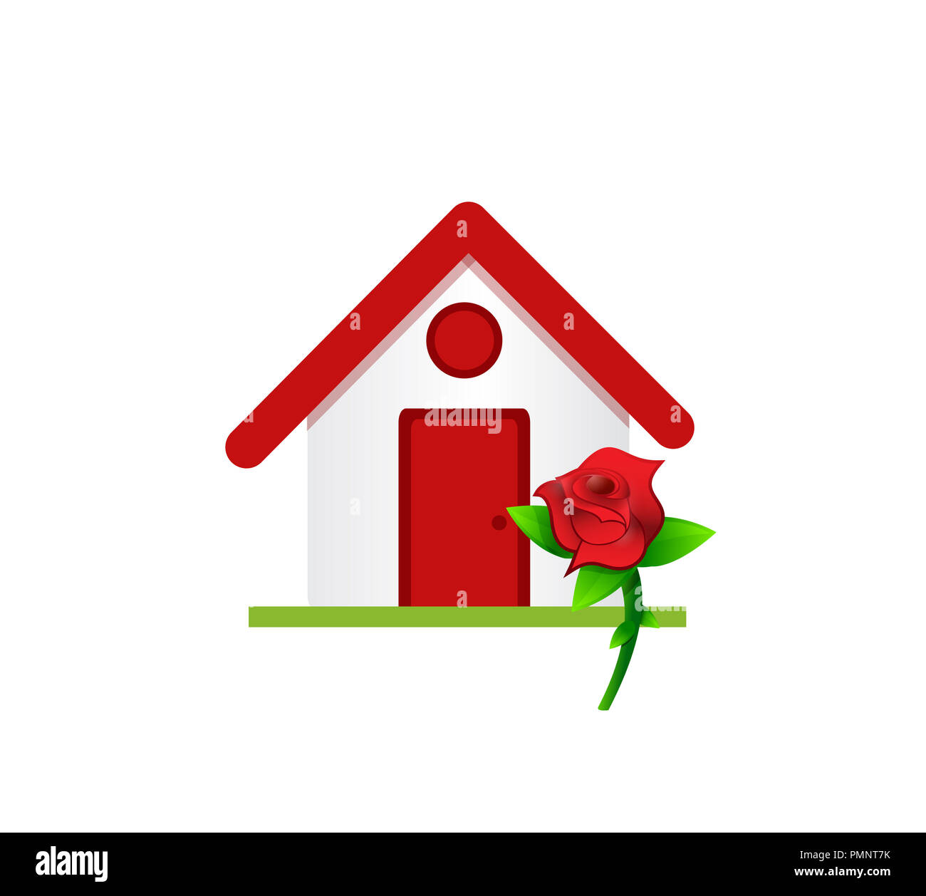 A casa con un fiore su sfondo bianco Foto Stock