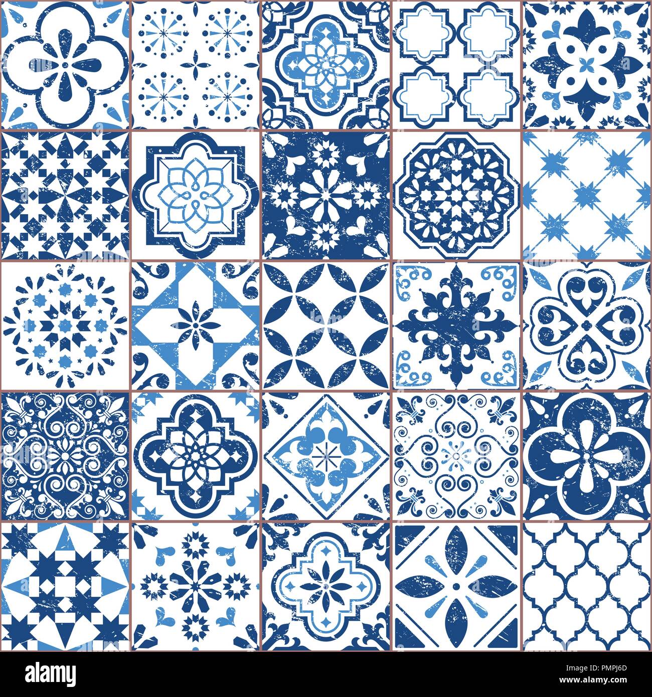 Vettore piastrella Azulejo pattern, portoghese o spagnolo retrò vecchie  piastrelle a mosaico, Mediterraneo seamless navy blue design Immagine e  Vettoriale - Alamy