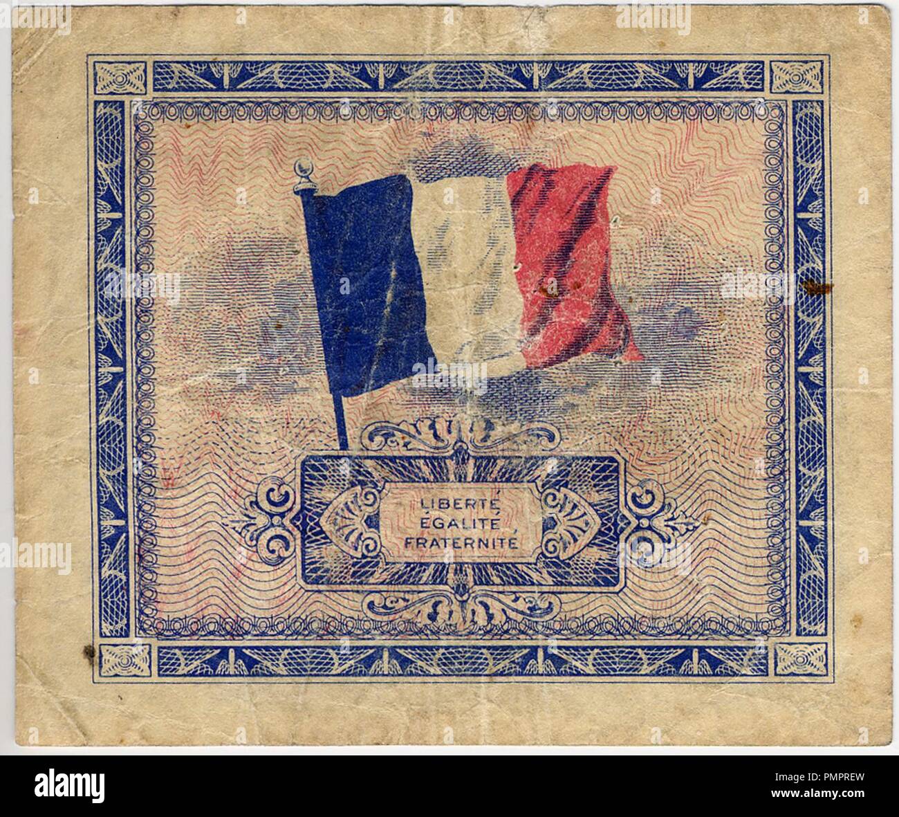 Billetta drapeau de 10 franchi verso. Foto Stock