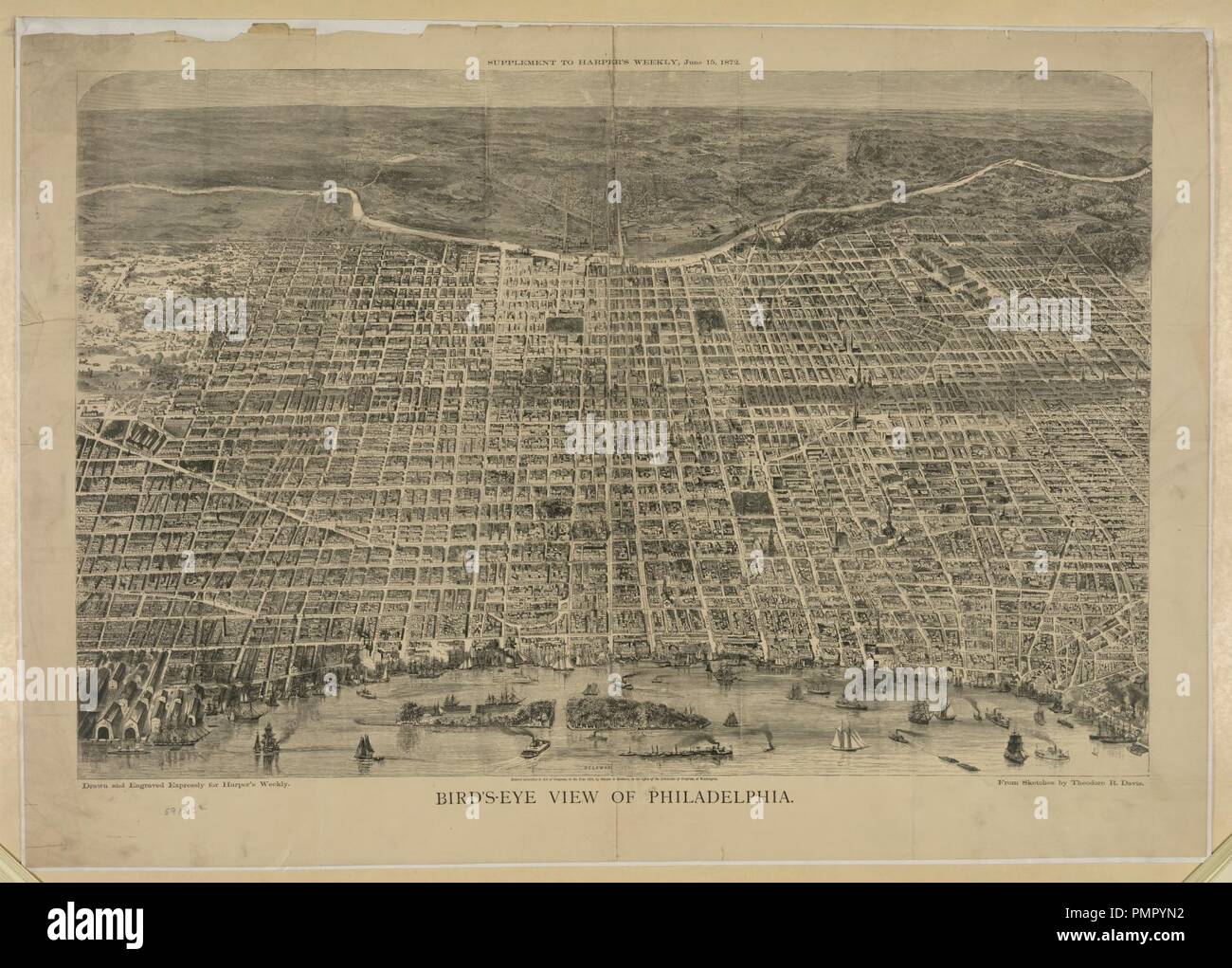 Panoramica di Philadelphia - disegnato e inciso espressamente per Harper's settimanale da schizzi di Teodoro R. Davis. Foto Stock