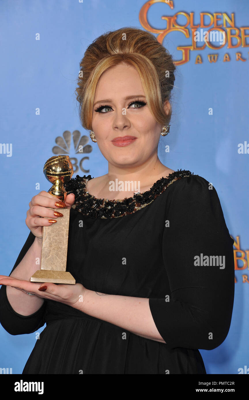 Adele al settantesimo Golden Globe Awards presso il Beverly Hilton Hotel. Gennaio 13, 2013 Beverly Hills, CA Foto di CCR / PictureLux Foto Stock