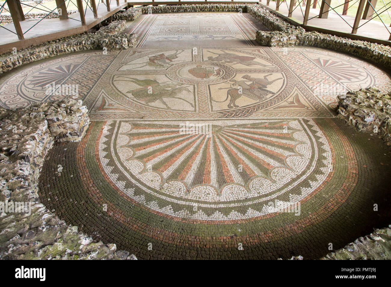 Mosaico romano a Littlecote House Hotel, Hungerford, Berkshire, Inghilterra, Regno Unito Foto Stock