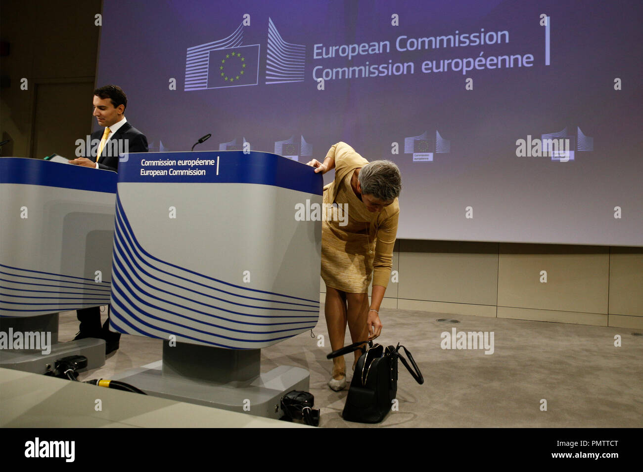 Bruxelles, Belgio. Xix sett. 2018. Il Commissario europeo alla concorrenza Margrethe Vestager tiene una conferenza stampa in Lussemburgo McDonald's caso di aiuto di Stato. Alexandros Michailidis/Alamy Live News Foto Stock