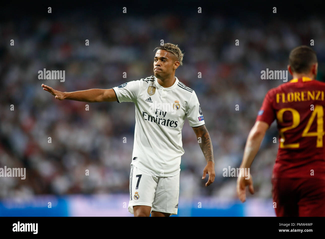 Mariano del Real Madrid durante la Champions League football match tra Real Madrid e Roma su settembre 19th, 2018 a stadio Santiago Bernabeu di Madrid in Spagna. Xix Sep, 2018. Credit: AFP7/ZUMA filo/Alamy Live News Foto Stock