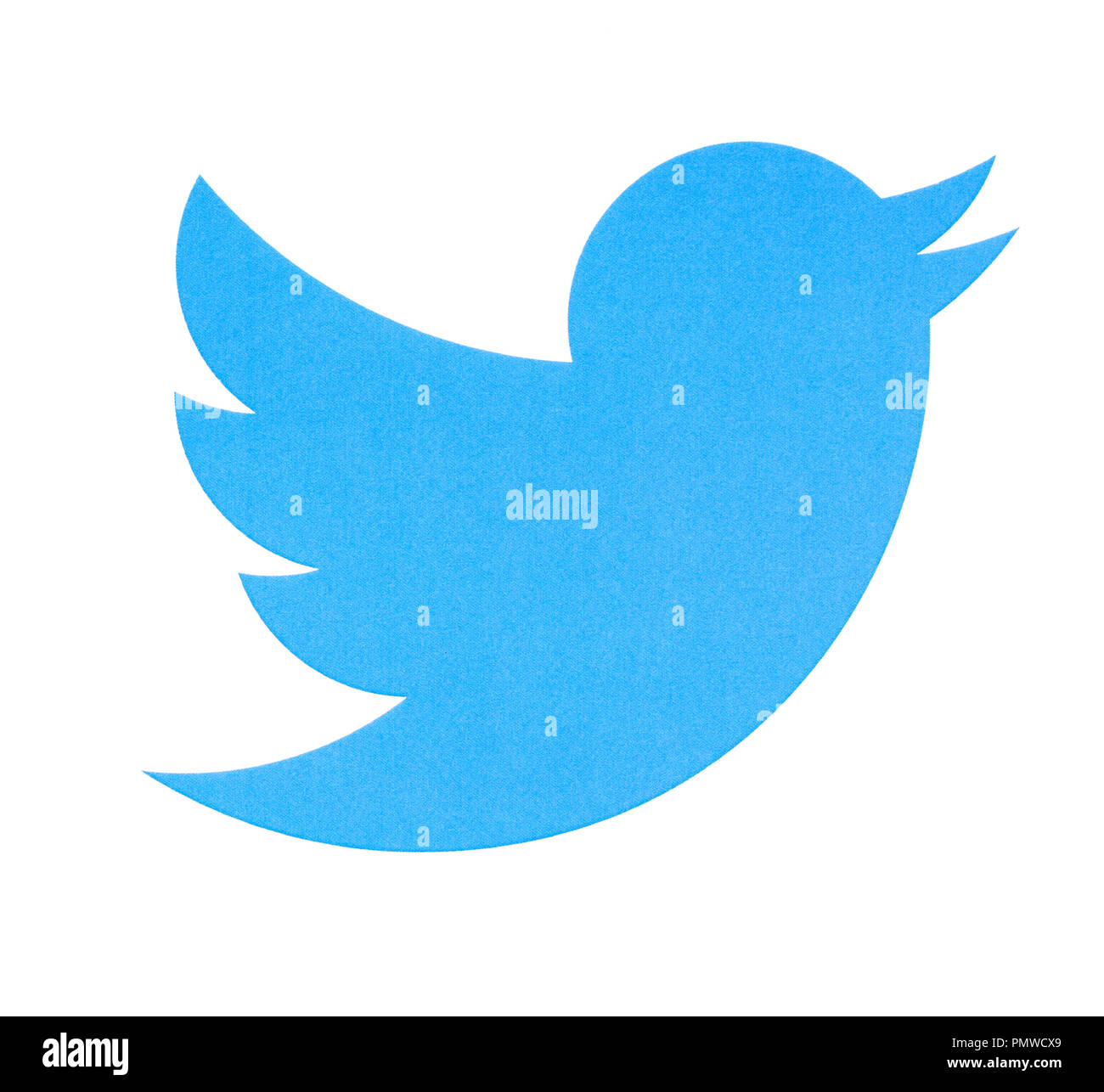 Chisinau in Moldova il 19 settembre 2018:logotipo Twitter bird stampato su carta. Twitter è un servizio online di social network che permette agli utenti di inviare Foto Stock
