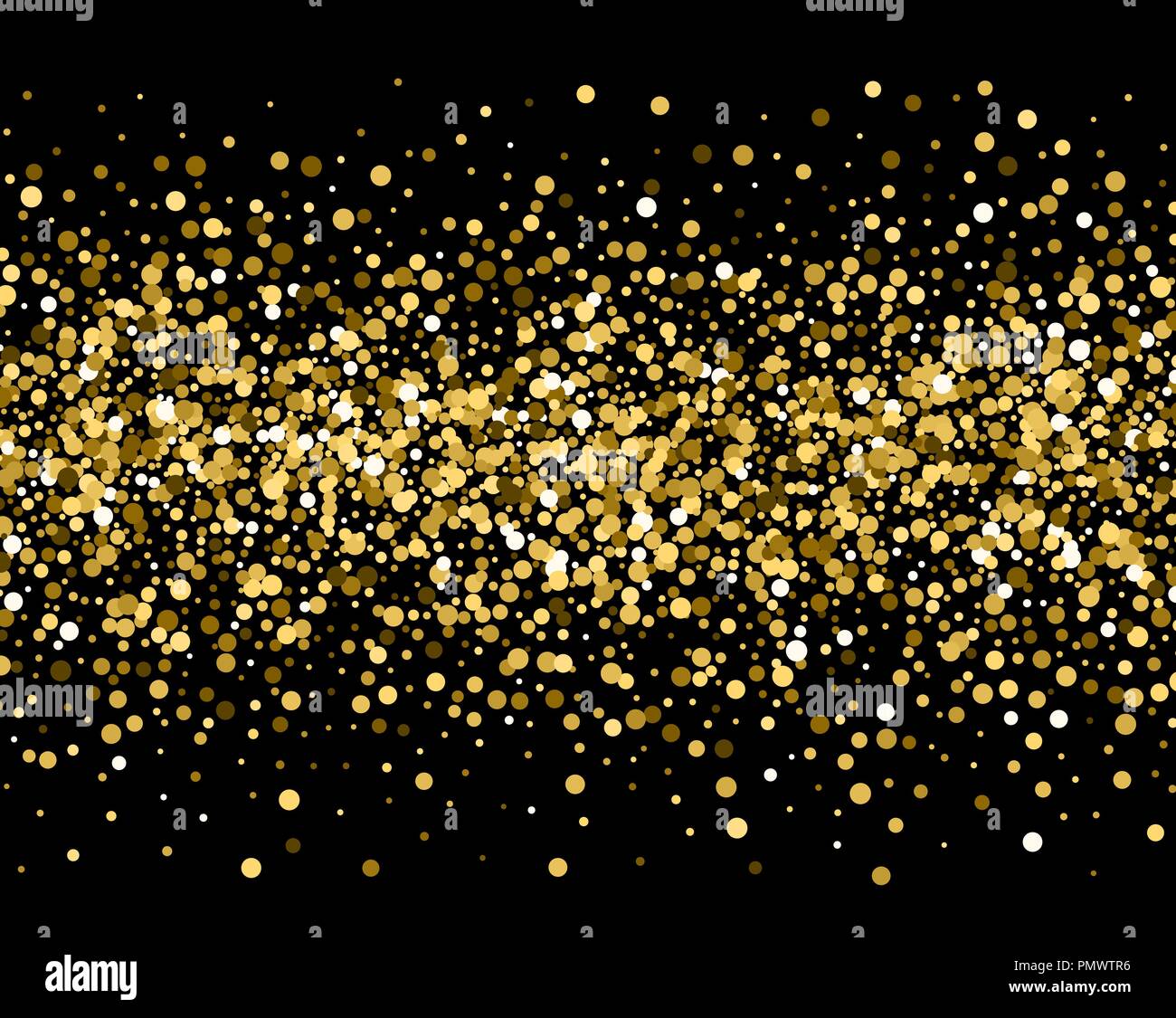 Oro brilla su sfondo nero. Oro glitter . Illustrazione Vettoriale