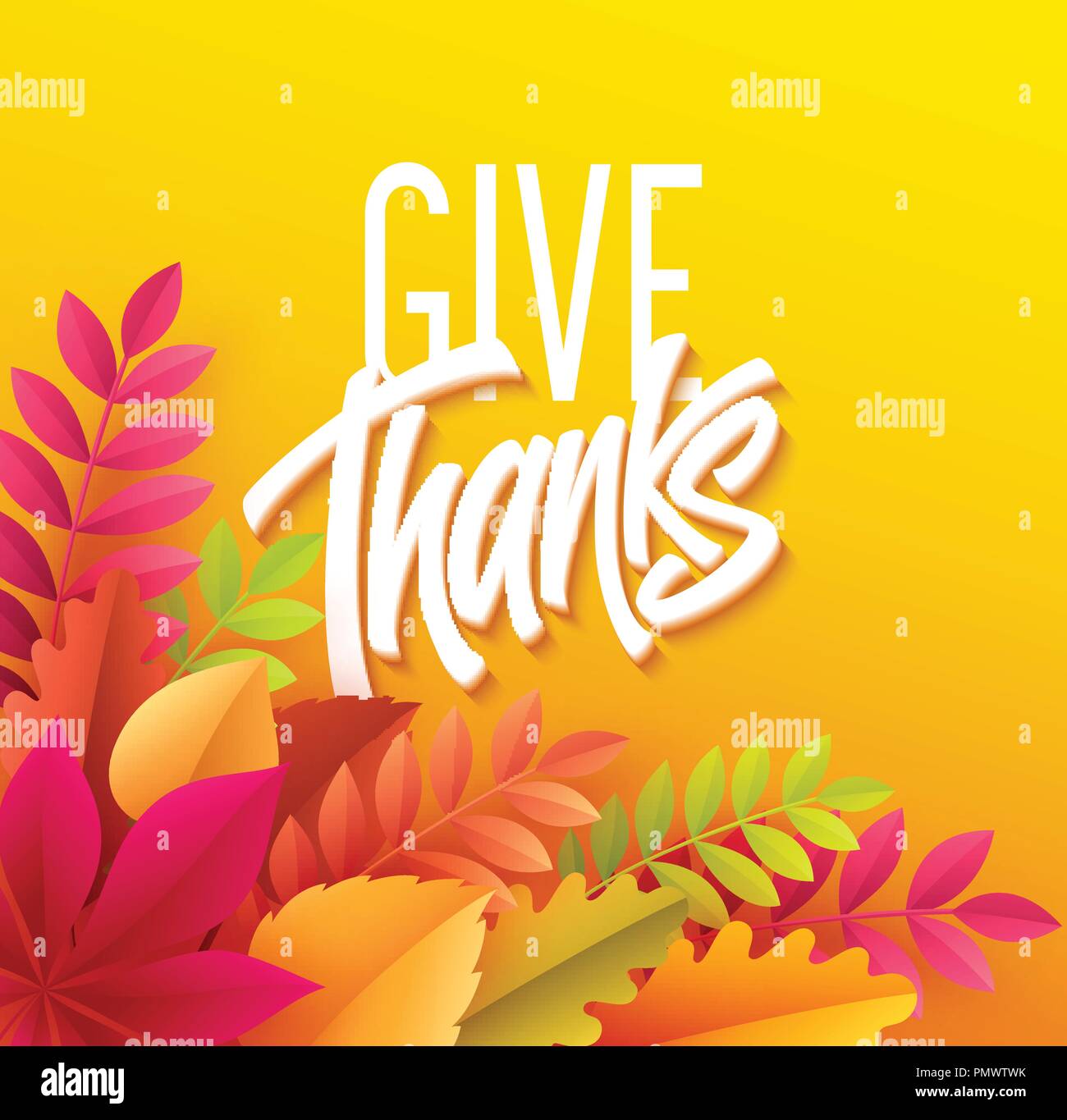 Felice ringraziamento lettering con carta di foglie di autunno. Illustrazione Vettoriale Illustrazione Vettoriale