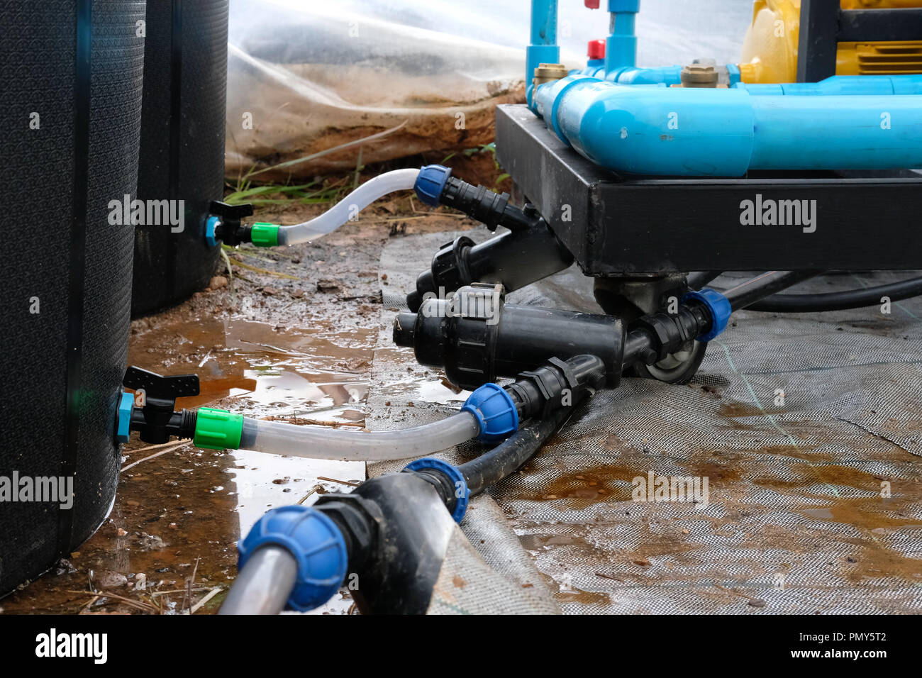 Agricoltura intelligente con internet di cose iot fertilizzante di controllo portata d'acqua in serra Foto Stock