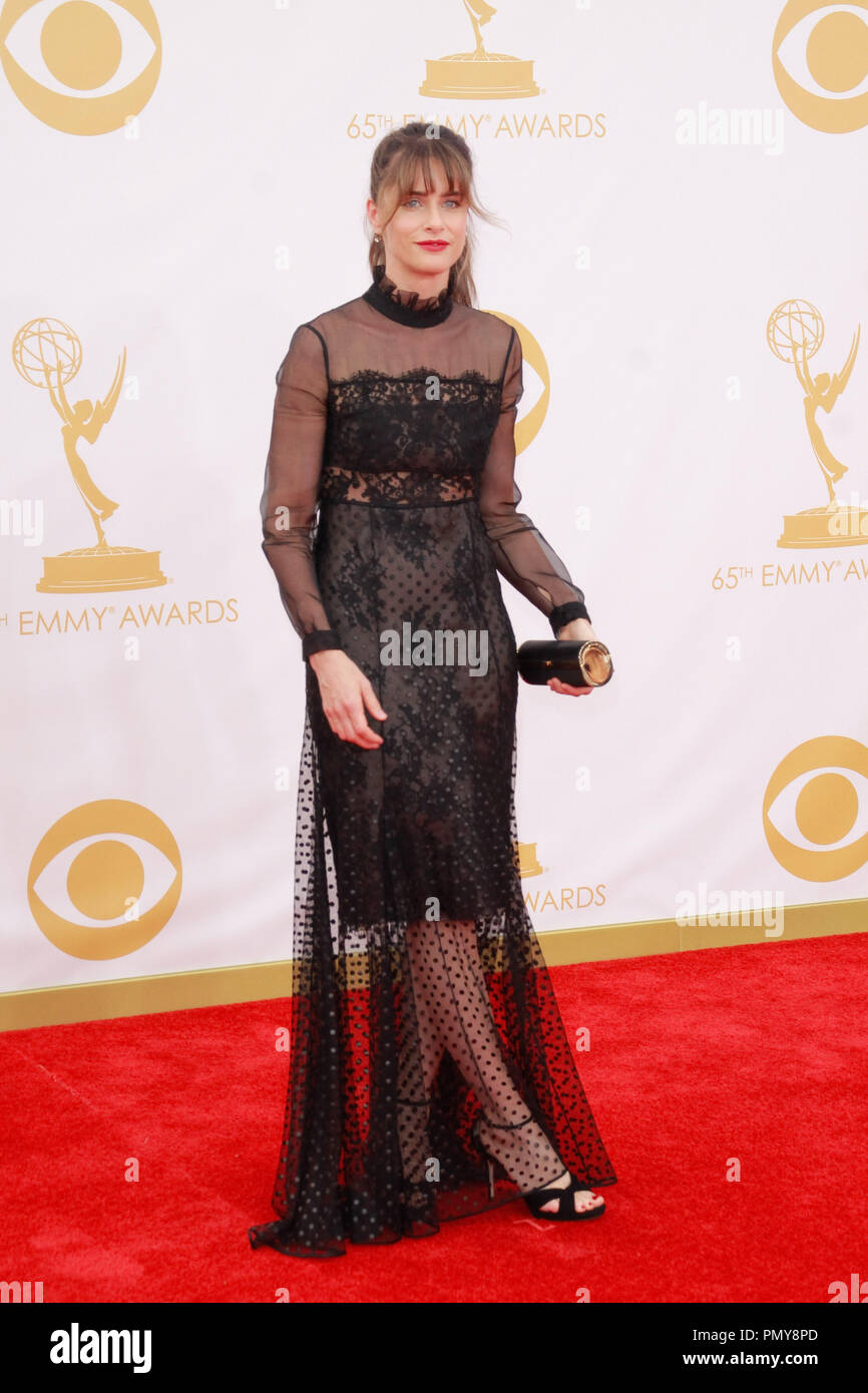 Amanda Peet al sessantacinquesimo Primetime Emmy Awards tenutosi presso il Nokia Theater L.A. Vive a Los Angeles, CA, il 22 settembre 2013. Foto di Joe Martinez / PictureLux Foto Stock