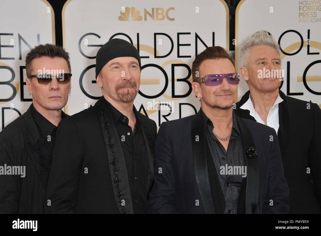 U2 con Bono & il bordo al 2014 Golden Globes presso il Beverly Hilton Hotel. Foto di CCR / PictureLux Riferimento File # 32222 615JRCPS per solo uso editoriale - Tutti i diritti riservati Foto Stock