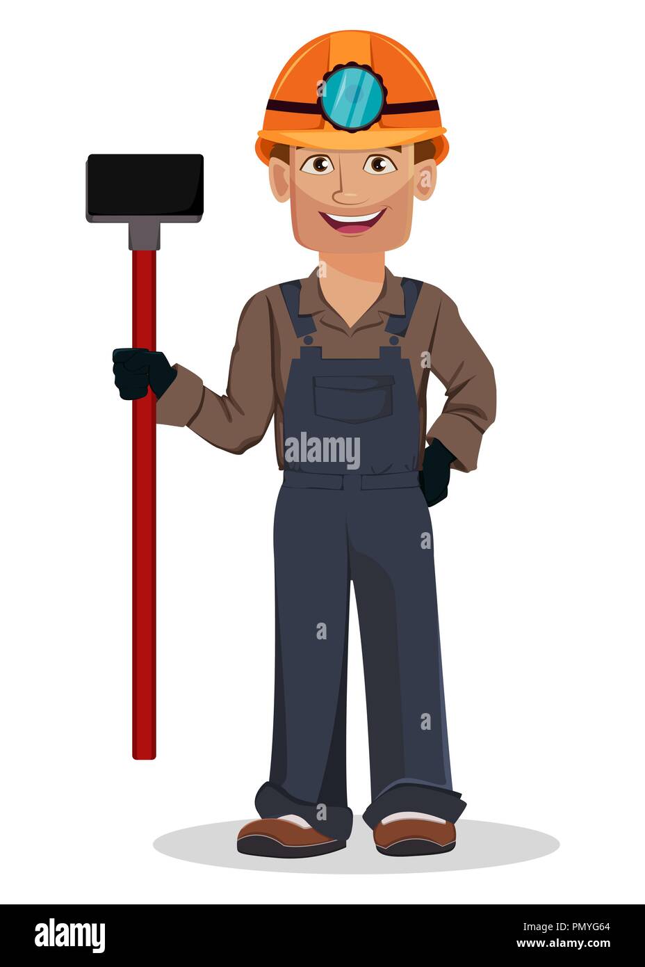 Il minatore uomo, lavoratore di data mining. Bel personaggio dei fumetti tenendo mazza. Illustrazione Vettoriale su sfondo bianco Illustrazione Vettoriale