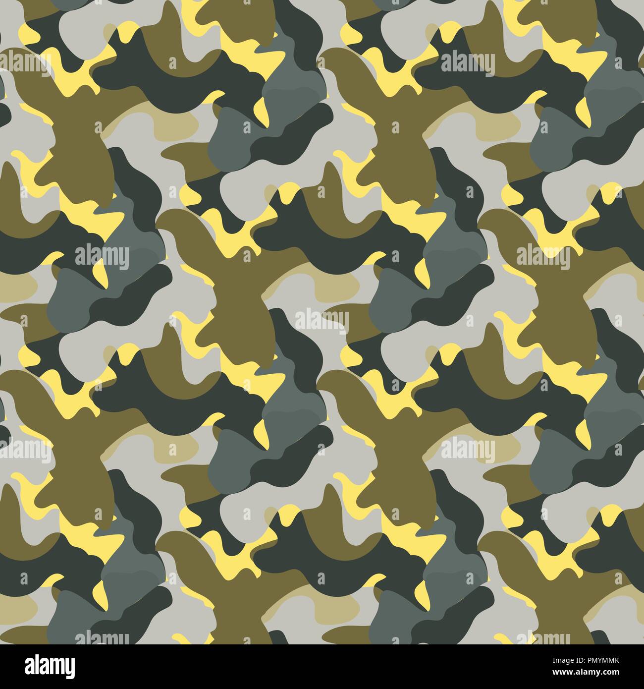 Vector Camouflage verde e grigio colore seamless pattern. Kaki ripetere como sfondo astratto. Illustrazione Vettoriale