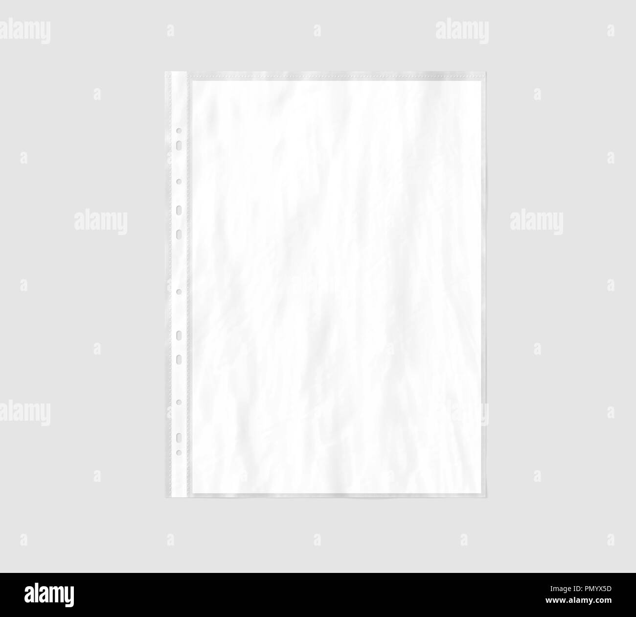 Carta bianca A4 foglio mockup in plastica trasparente manicotto, rendering 3d. Documento di cellophane protector pocket mock up. Foto Stock