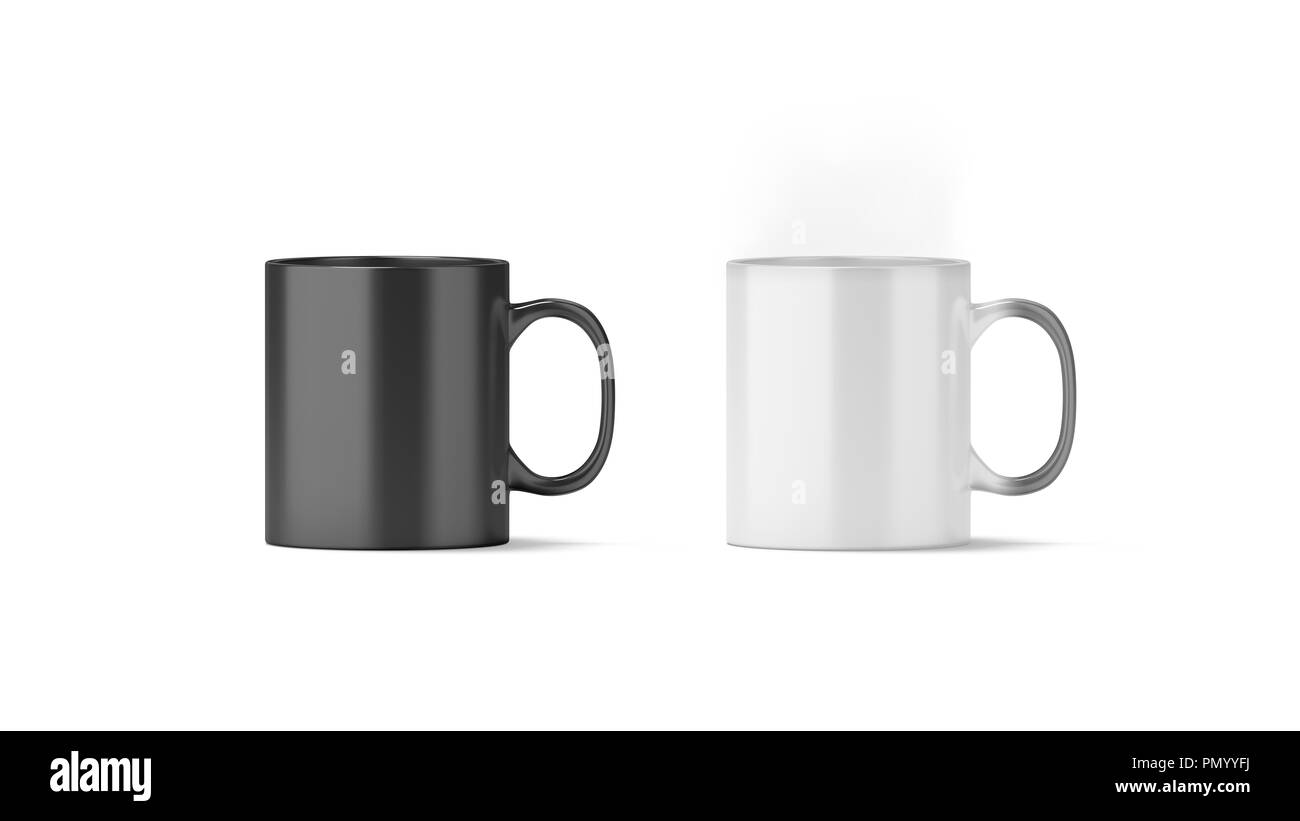 Blank magic mug mockup isolato, freddo e caldo, rendering 3d. Magica sensibili al calore cup mock up. Modifica colore bevanda arnese modello. Morph Foto Stock