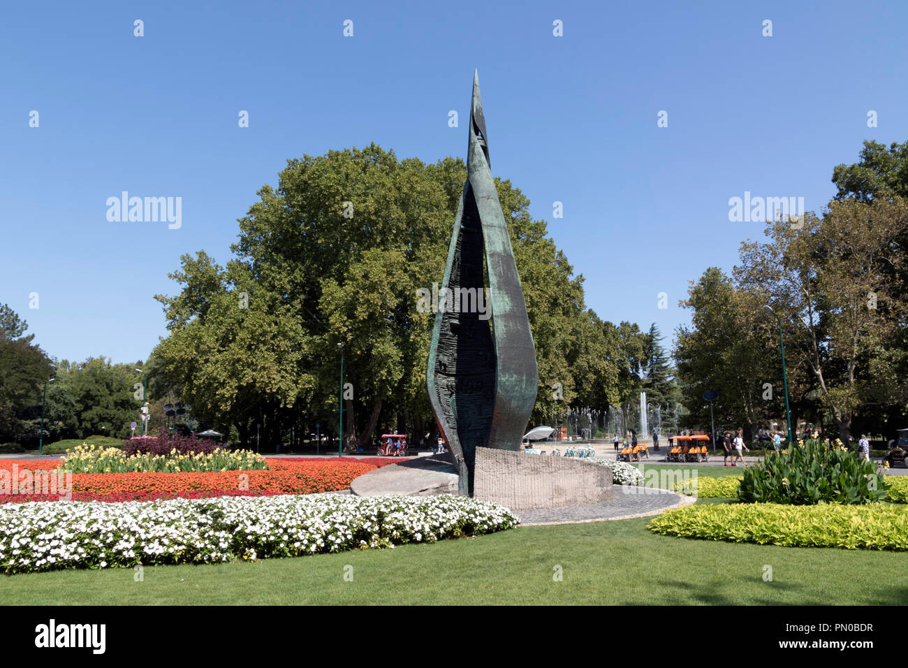 Il Centennial Memorial presso l'ingresso all'Isola di Margaret a Budapest Foto Stock