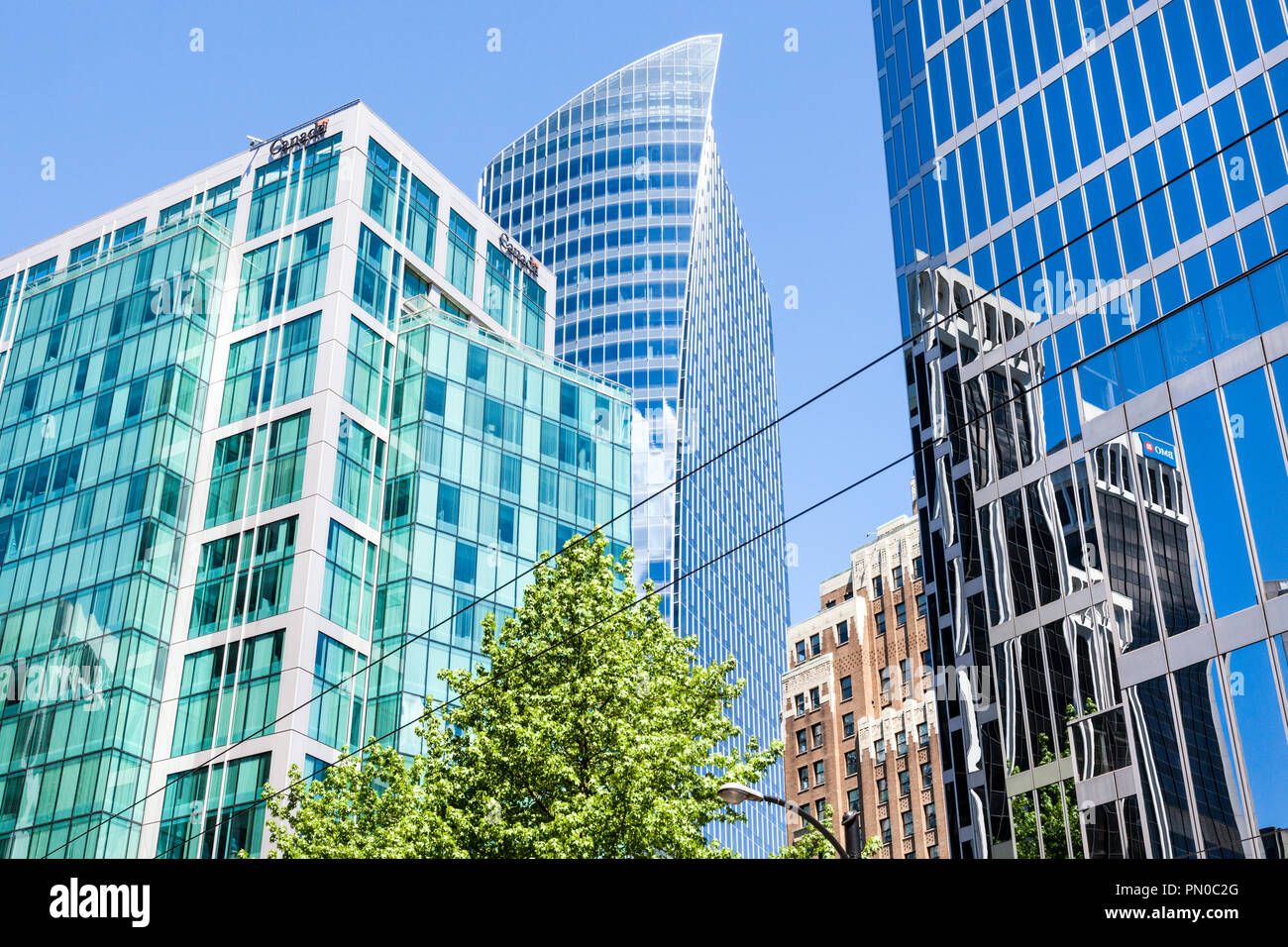 Alto e moderno in architettura Burrard Street nel centro cittadino di Vancouver, British Columbia, Canada Foto Stock