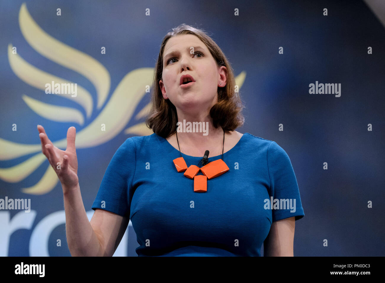 Jo Swinson MP risolve il gruppo del Partito europeo dei liberali democratici conferenza autunnale di domenica 16 settembre 2018 tenutasi Al centro di Brighton, Sussex. Nella foto: Jo Swinson, il gruppo del Partito europeo dei liberali democratici vice leader ,portavoce su gli affari esteri e del Commonwealth, MP per East Dunbartonshire. Foto di Julie Edwards. Foto Stock