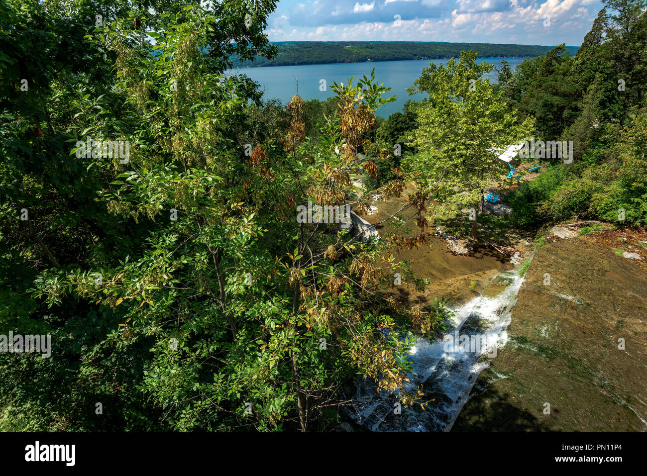 Vista su Hector cade sul Lago Seneca; Schuyler County; New York Foto Stock