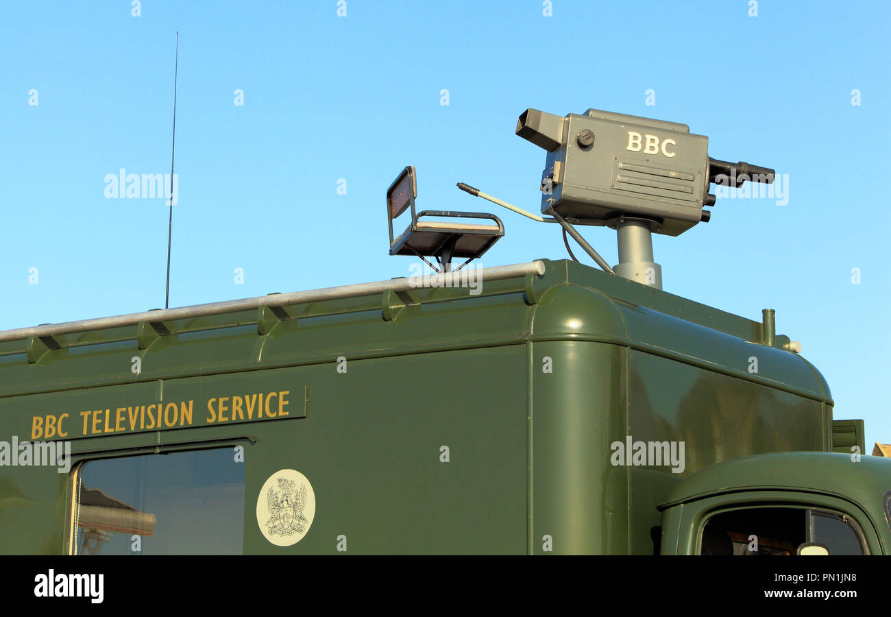 Il BBC Television, TV, vintage, outside broadcast, fotocamera, 1955 Loadstar Austin, veicolo. eventi all'aperto, l'unità Foto Stock