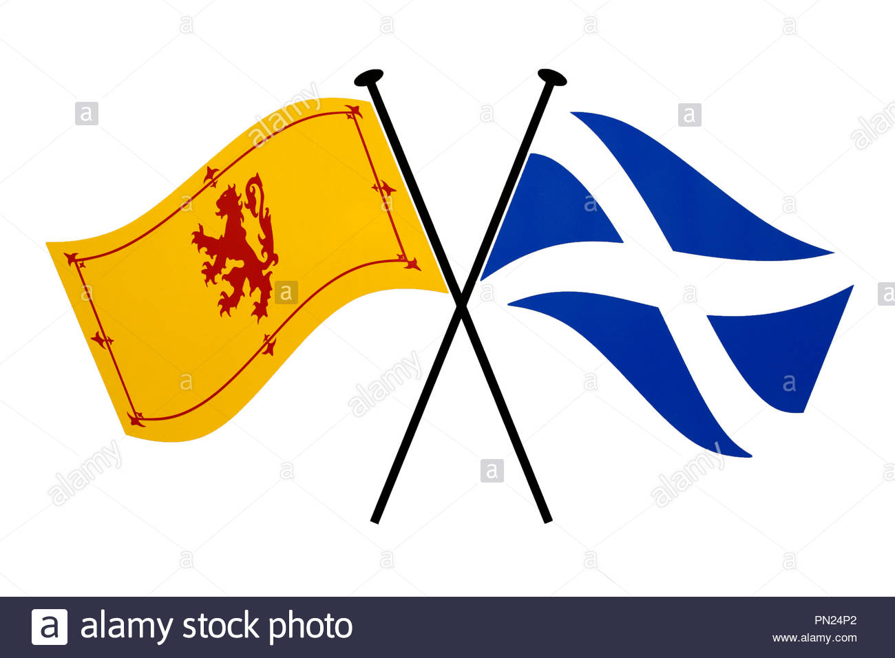 Scottish leone rampante bandiera e si intraversa bandiera della Scozia Foto Stock