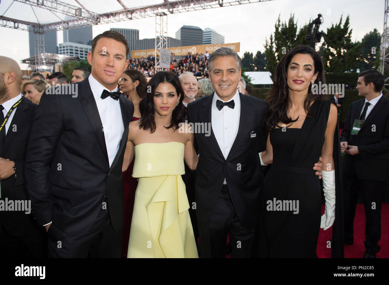Channing Tatum (sinistra) e Jenna Dewan Tatum (al centro a sinistra) con George Clooney (al centro a destra) e Amal Clooney frequentare la 72Annuale di Golden Globe Awards presso il Beverly Hilton di Beverly Hills, CA domenica 11 gennaio, 2015. Riferimento al file # 32536 444CCR per solo uso editoriale - Tutti i diritti riservati Foto Stock