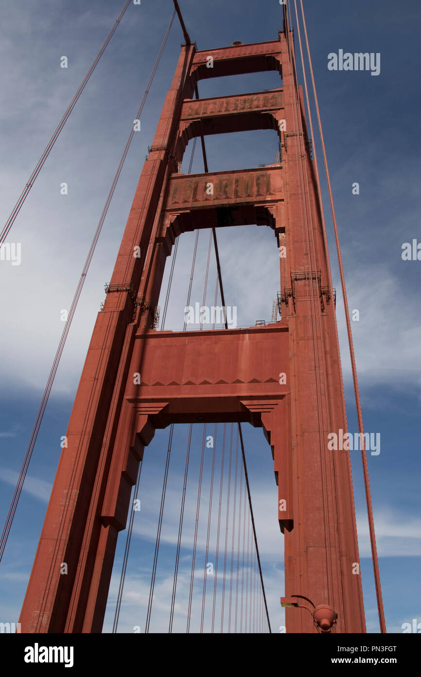 Chiusura del Golden Gate Bridge di San Francisco. Foto Stock
