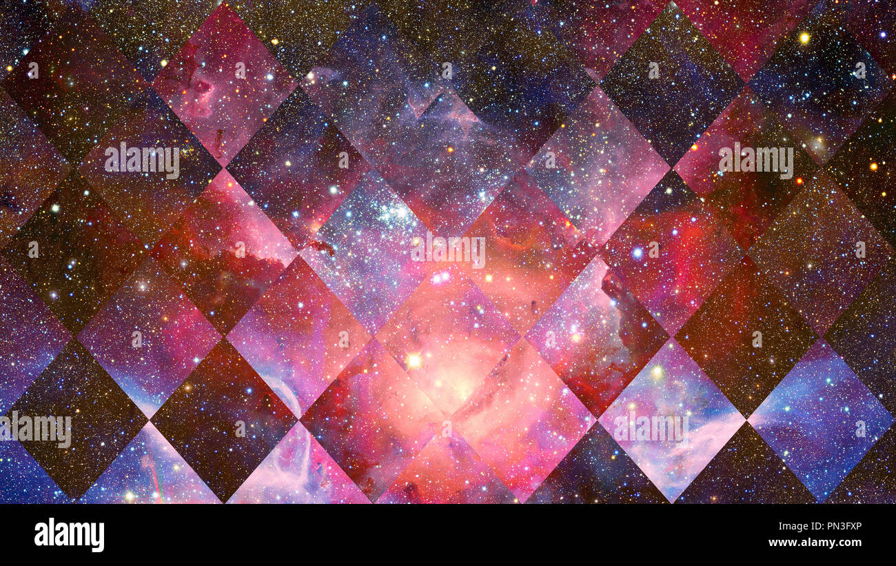 Universo, nebulosa galassia e la Geometria Sacra collage. Abstract lo spazio esterno. Gli elementi di questa immagine fornita dalla NASA. Foto Stock