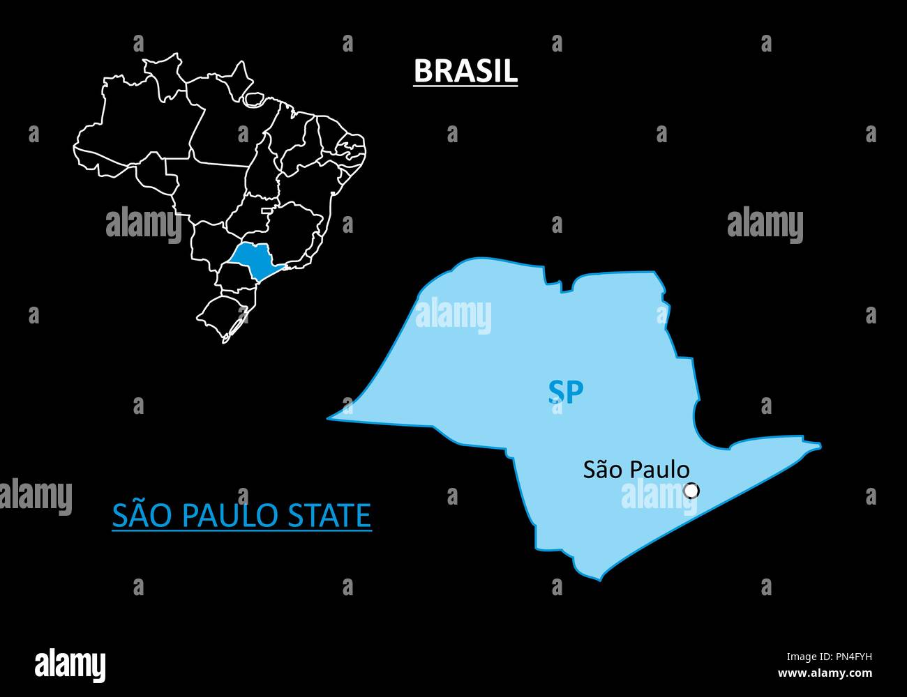 Lo stato di Sao Paulo mappa Illustrazione Vettoriale