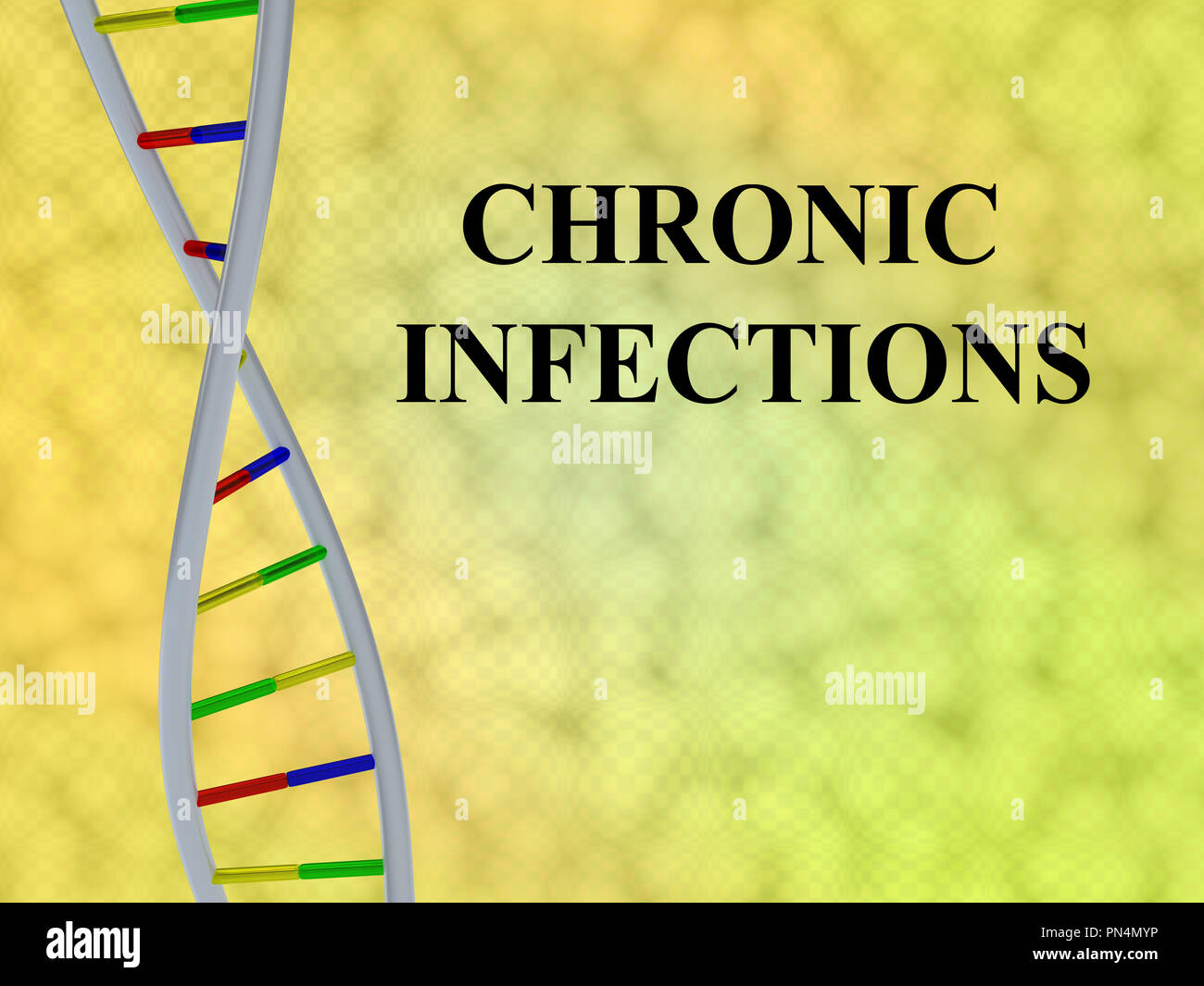 3D illustrazione di infezioni croniche script con la doppia elica del DNA , isolato su sfondo colorato. Foto Stock