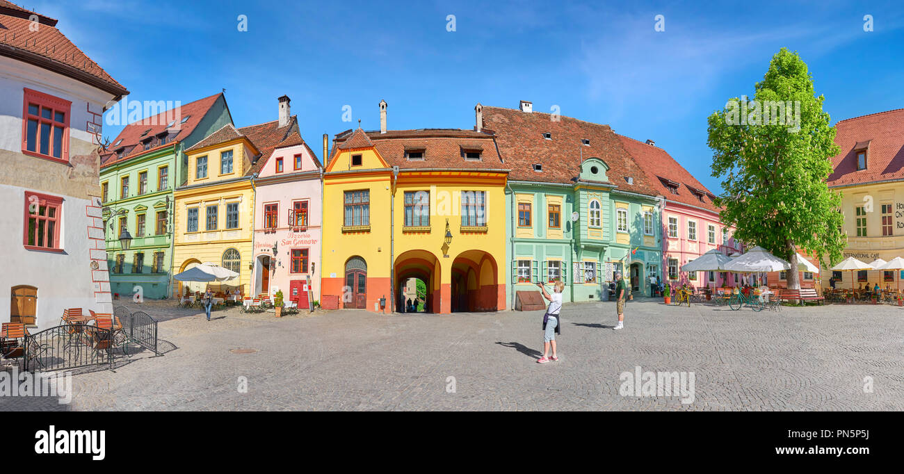 Sighisoara città vecchia, Transilvania, Romania Foto Stock
