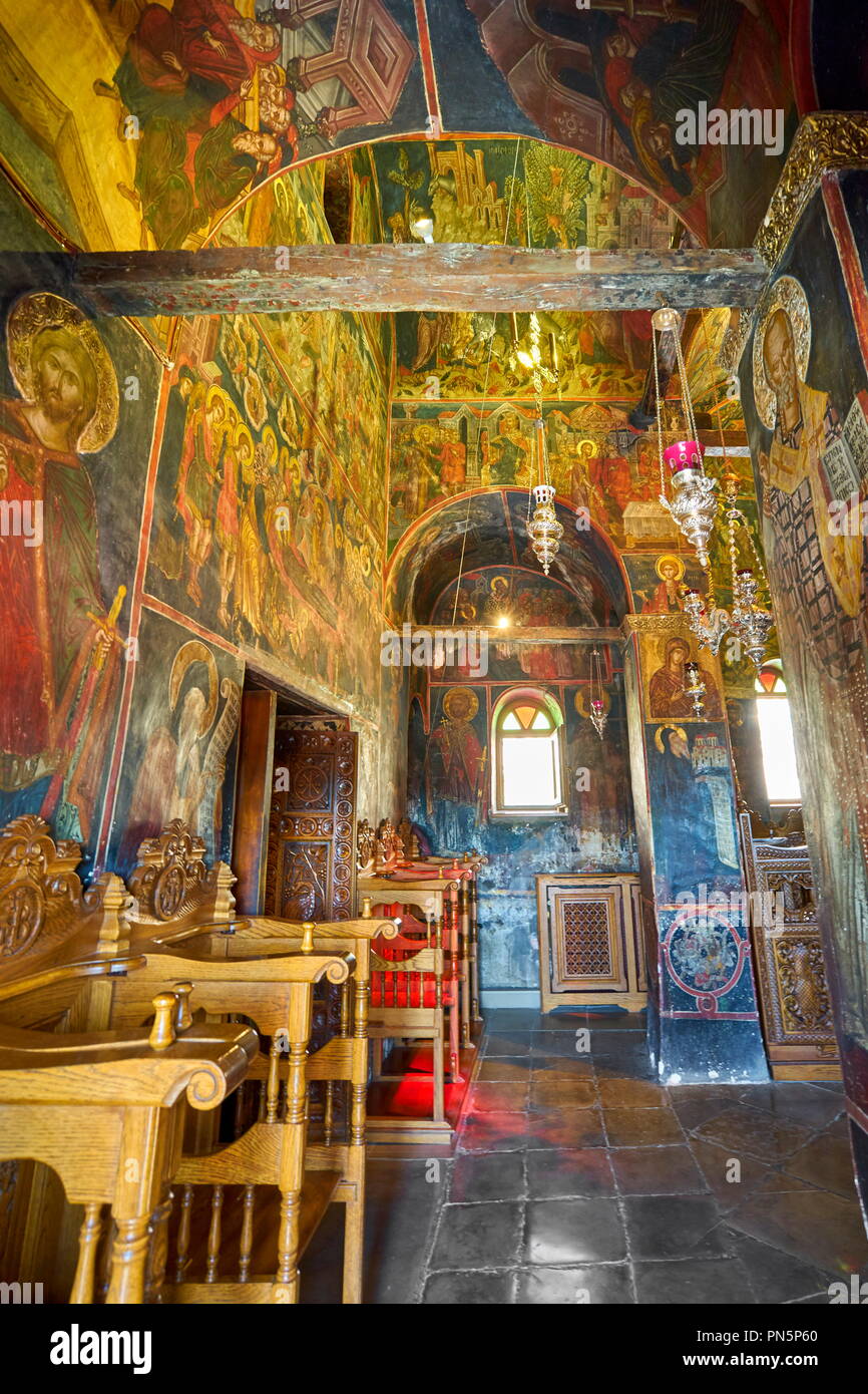 Interno del monastero di Varlaam, Meteora, Grecia Foto Stock
