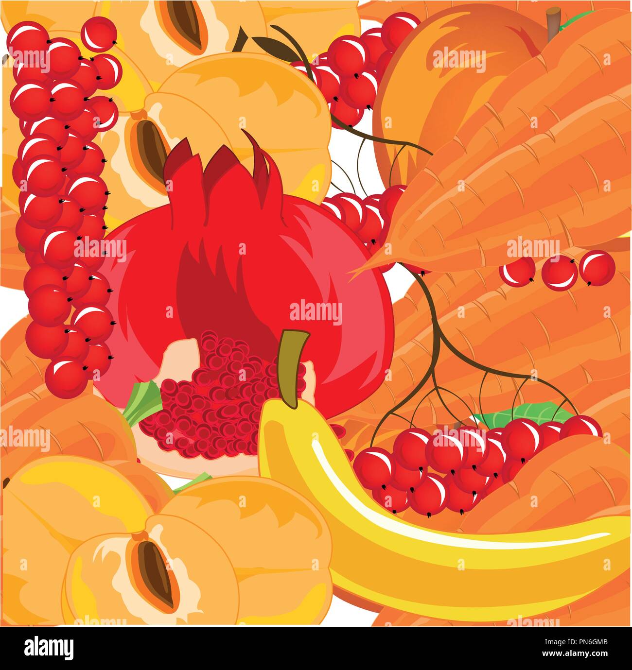 Illustrazione Vettoriale di background da frutti maturi,di bacche e di ortaggi Illustrazione Vettoriale