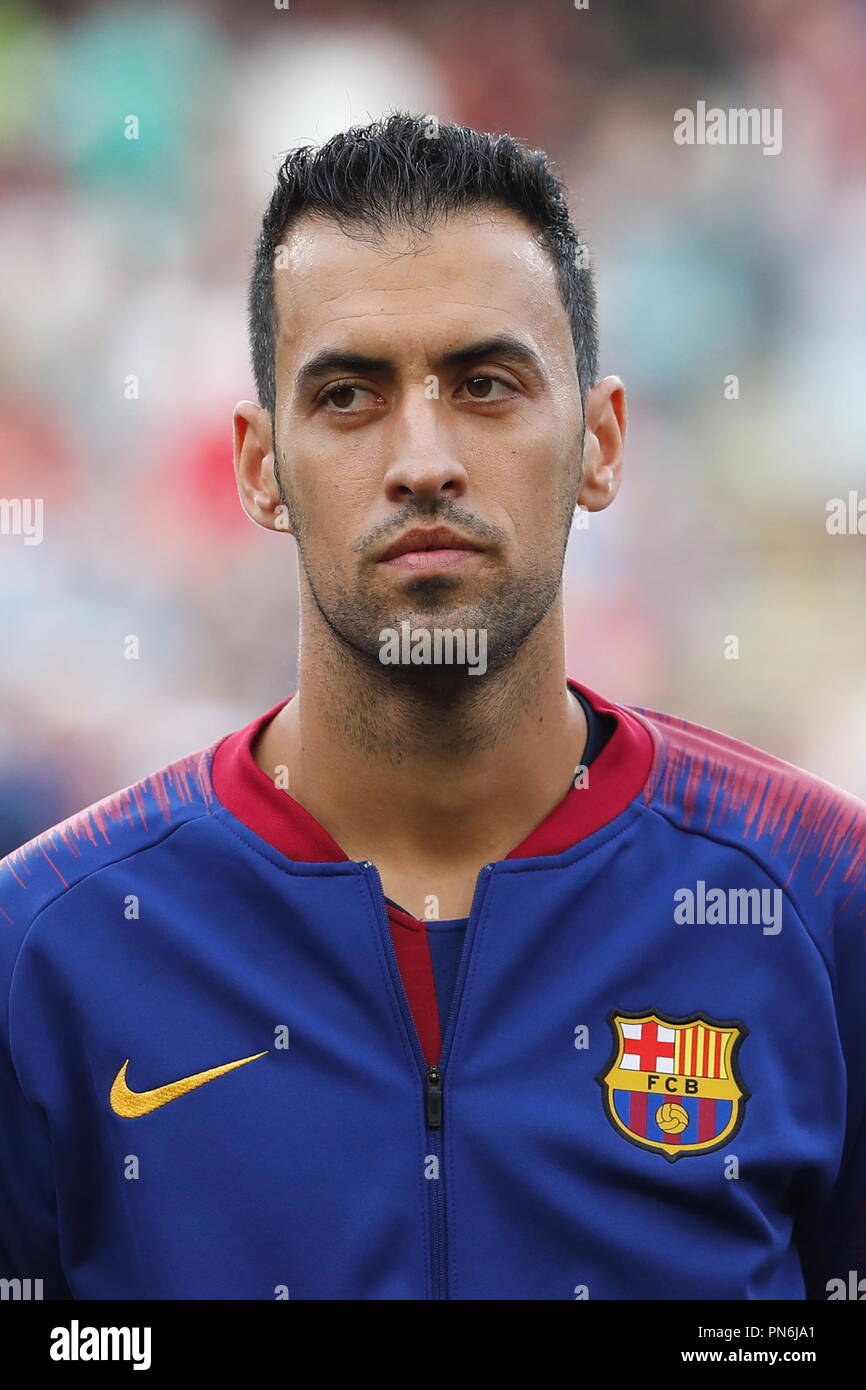 Barcellona, Spagna. Xviii Sep, 2018. Sergio Busquets (Barcellona) Calcio/Calcetto : UEFA Champions League Giornata 1 Gruppo B match tra FC Barcelona 4-0 PSV Eindhoven allo stadio Camp Nou a Barcellona Spagna . Credito: Mutsu Kawamori/AFLO/Alamy Live News Foto Stock