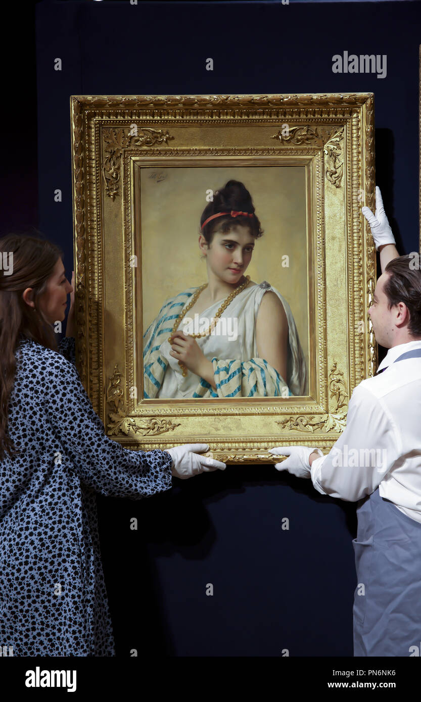 Londra, UK,xx Settembre 2018,Bonhams xix secolo Europeo, Vittoriano e British arte impressionista Photocall. Le principali includono: TITO CONTI(Italiano, 1842-1924)una classica bellezza. Stimato a £ 20.000 - 30.000. La vendita avviene il 26 settembre a 2pm.Credit:Keith Larby/Alamy Live News Foto Stock