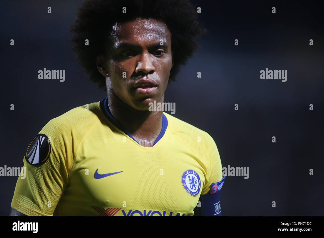 Salonicco, Grecia. Xx Settembre, 2018. Del Chelsea Willian avanti durante un match tra PAOK e Chelsea. Fase a gironi Europa League Soccer match tra PAOK FC e Chelsea FC. Credito: Giannis Papanikos/ZUMA filo/Alamy Live News Foto Stock