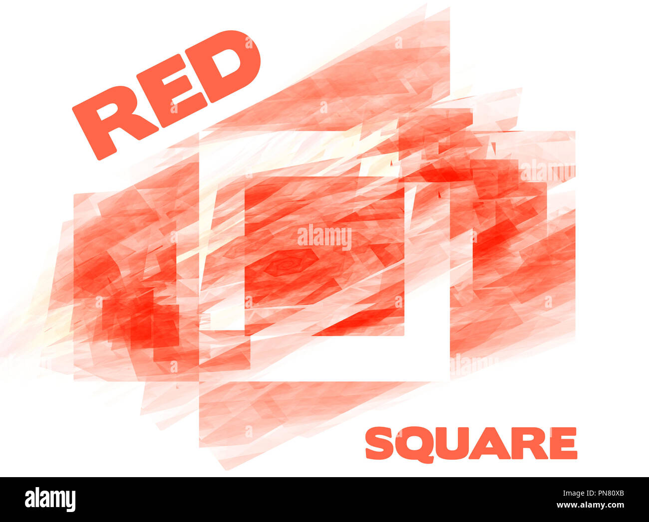 Poster con abstract frattale rosso quadrato su un bianco. Immagine raster Foto Stock