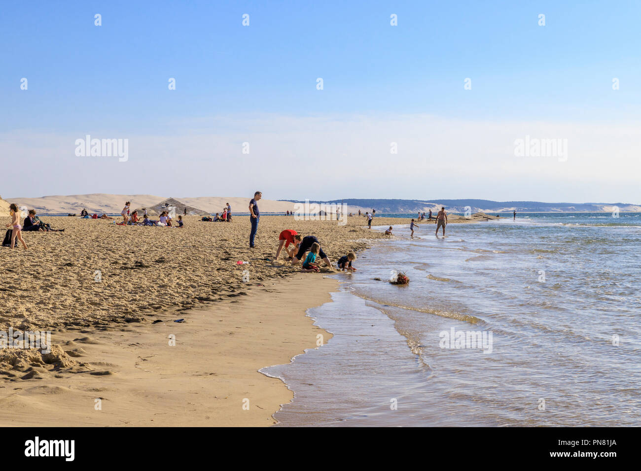 Francia, Gironde, Cote d'Argent, Parc naturel marin du Bassin d'Arcachon (Arcachon Bay Marine Parco Naturale), Lege Cap Ferret, la Pointe spiaggia // Francia Foto Stock