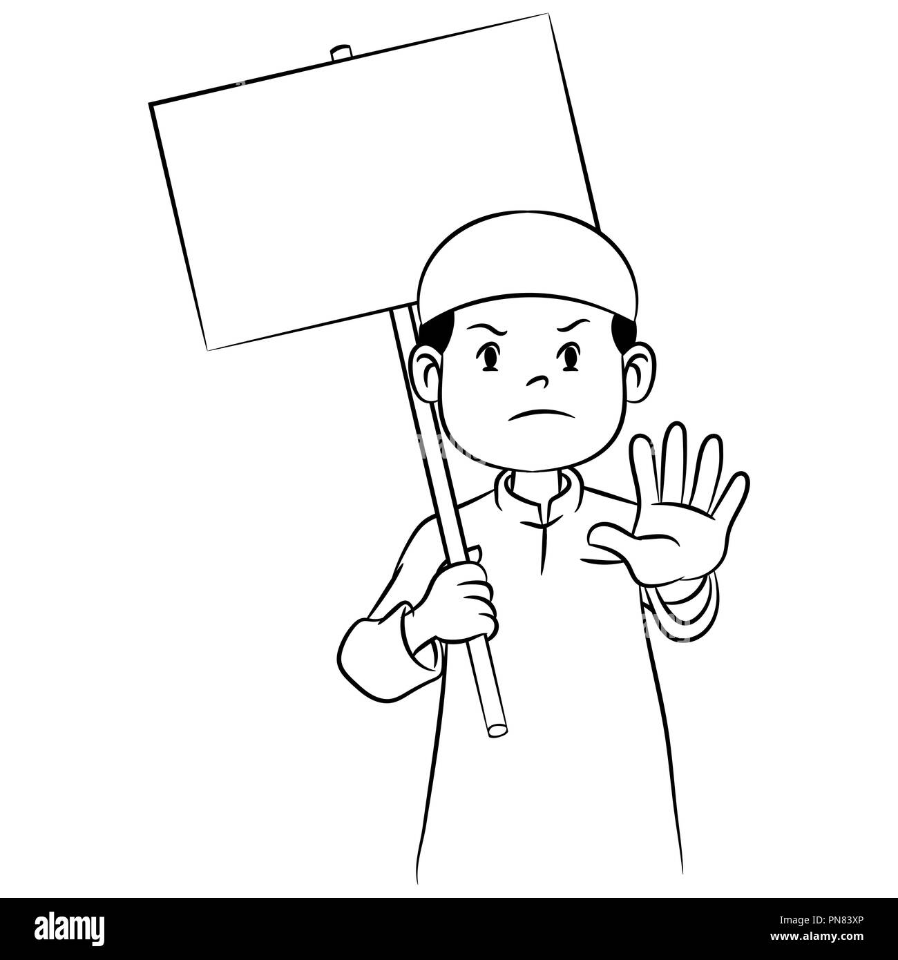 Ragazzo tenere la scheda, disegnati a mano per il libro da colorare, il concetto di istruzione - illustrazione vettoriale. Illustrazione Vettoriale