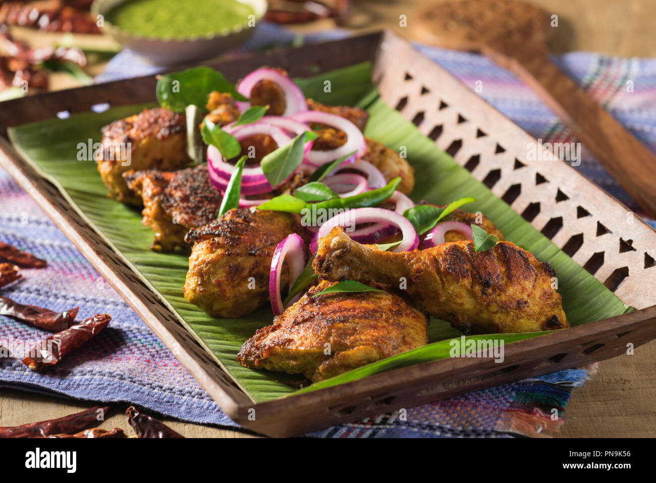 Chettinad pollo fritto. India del sud il cibo Foto Stock