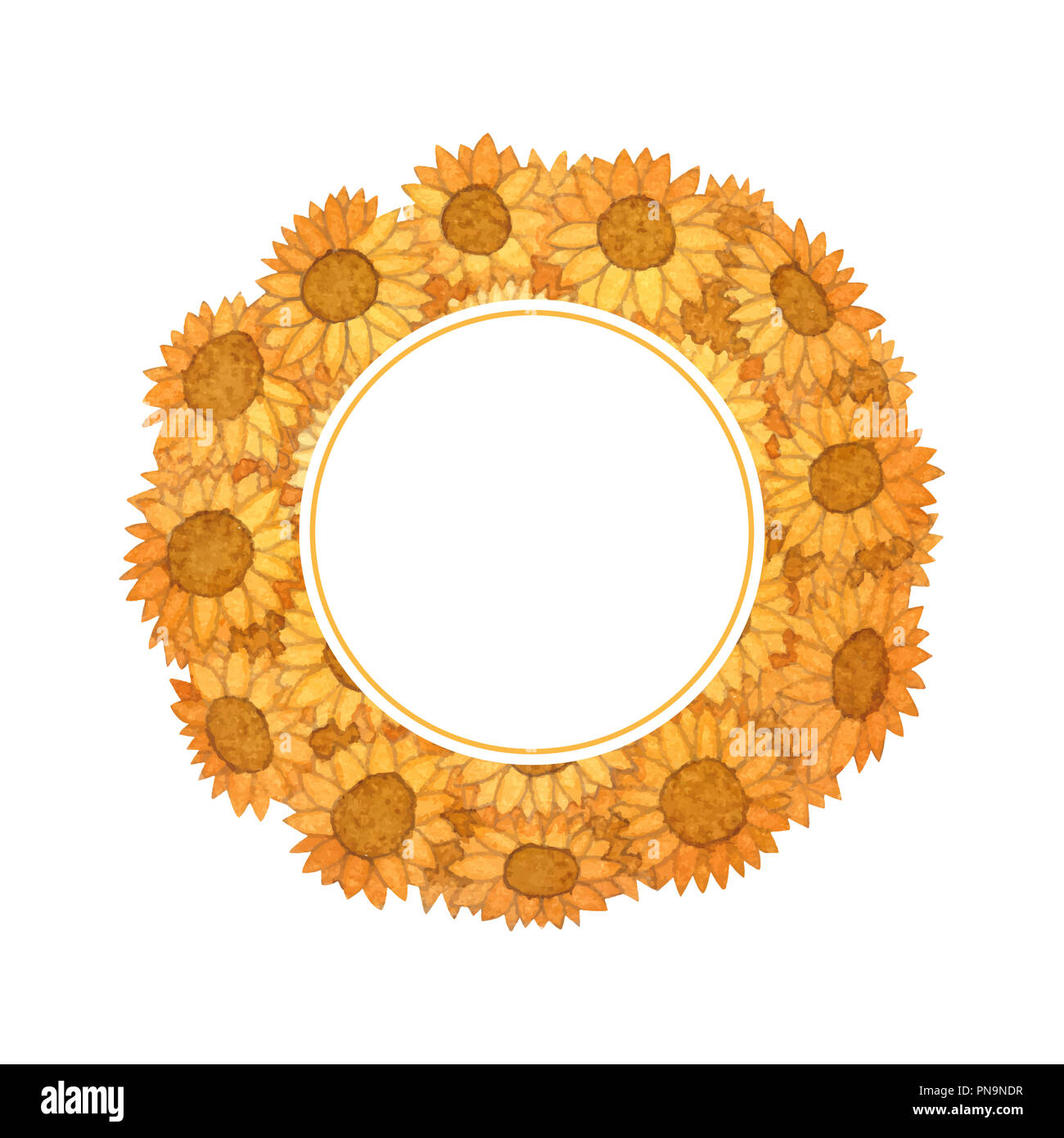 Sfera di girasole acquerello Ghirlanda scheda Banner. Illustrazione. Foto Stock