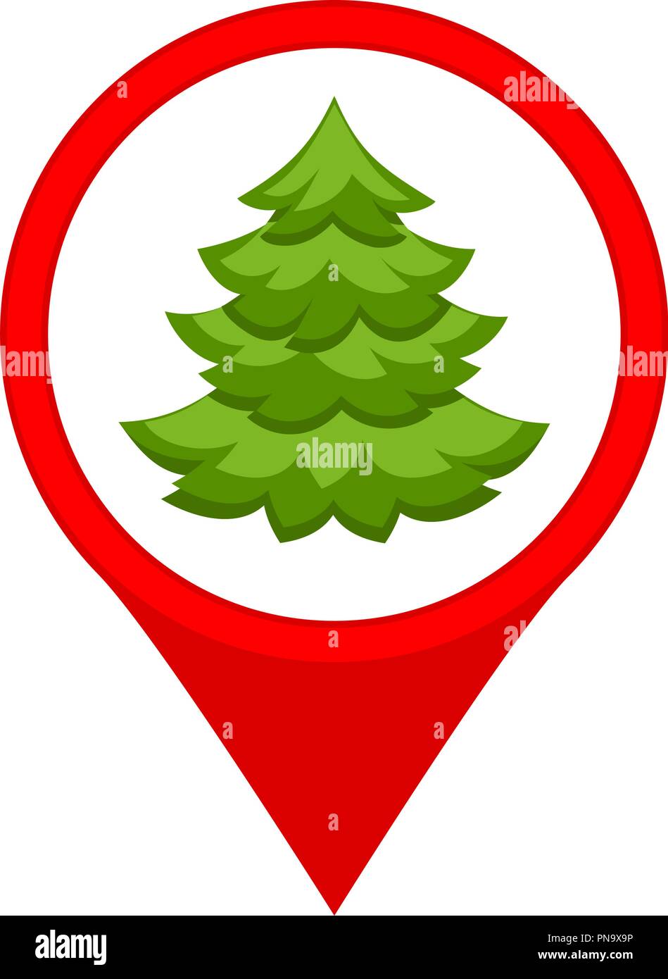 Cartoon colorato albero di natale mercato segno della mappa Illustrazione Vettoriale