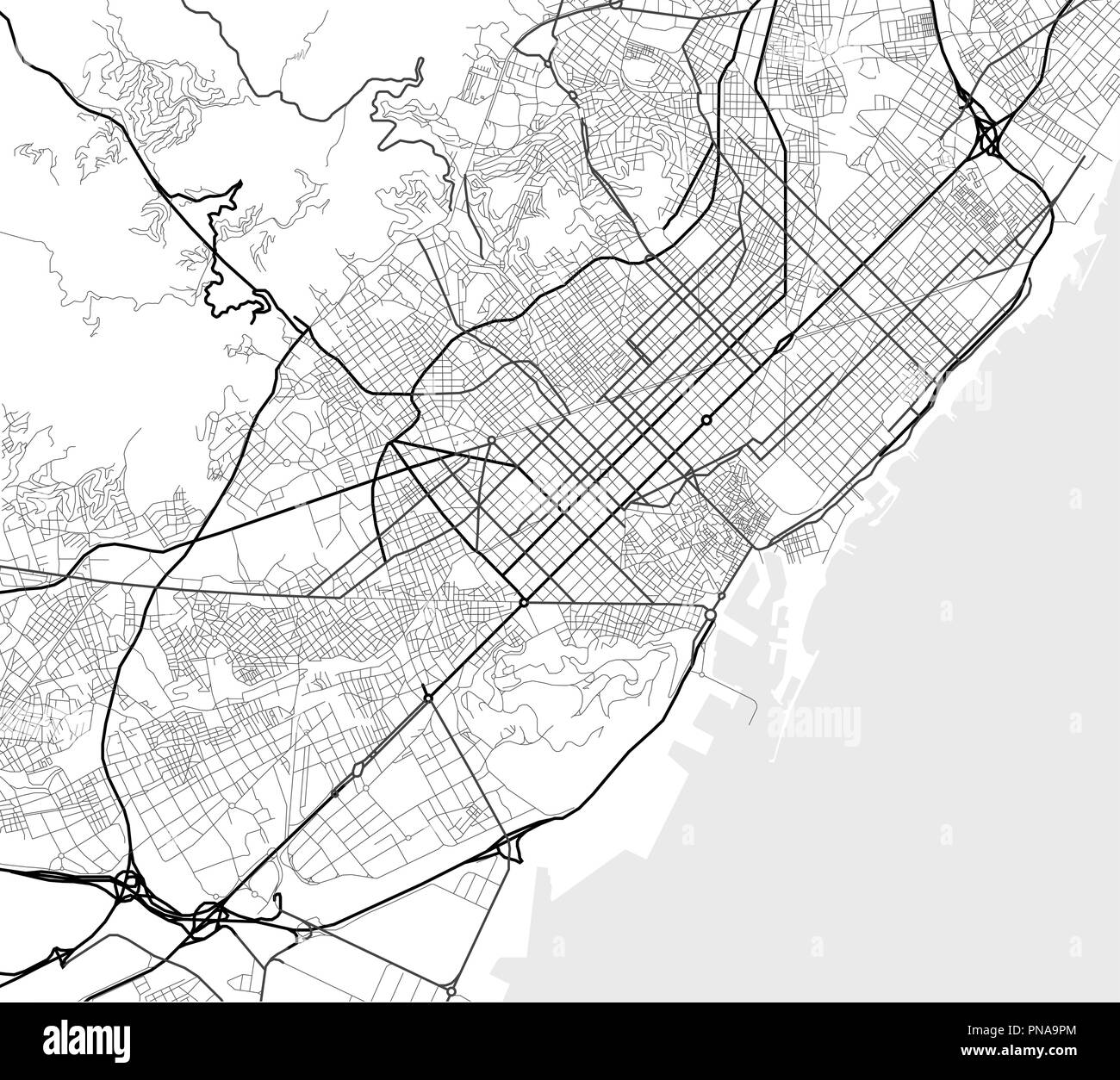 Vector mappa della città di Barcellona in bianco e nero Illustrazione Vettoriale