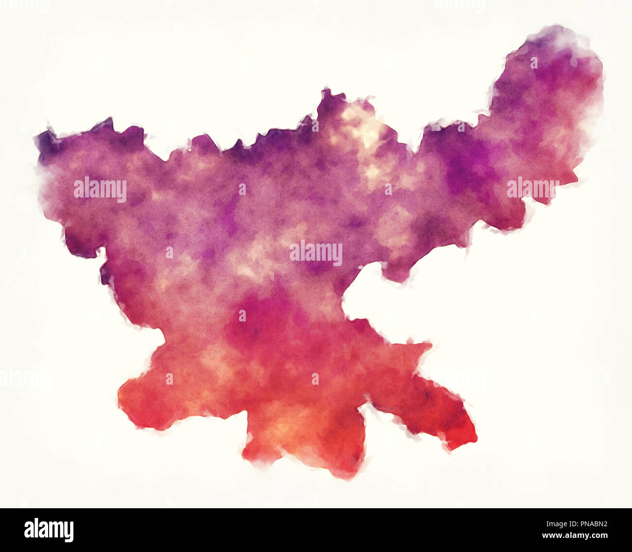 Nello stato del Jharkhand stato federale Mappa acquerello di India davanti a uno sfondo bianco Foto Stock